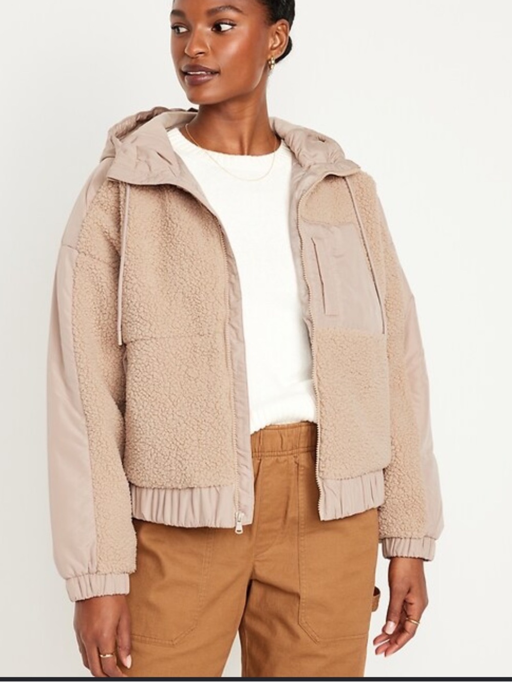 Old Navy Cream Sherpa Hooded Zip-Up Jacket size medium